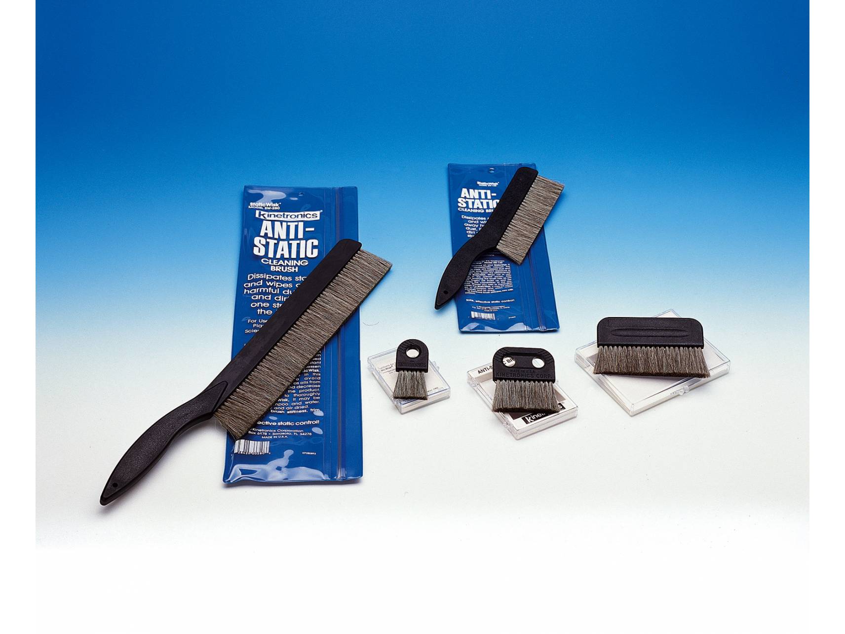 Kinetronics StaticWisk Hand Held Anti-Static Brush, 4 brush in plastic box  - SW-100 - Penn Tool Co., Inc